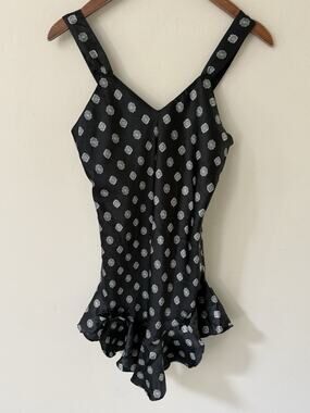 Vintage Slip Baby Doll Mini Dress Black Body Drama Size S Ruffle Peplum Y2K